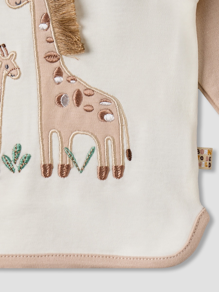 Cotton Long Sleeves Pyjama Set with Giraffe Applique