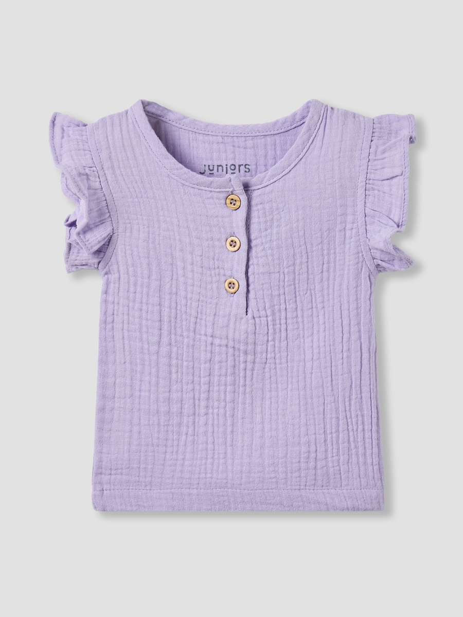 Cotton Round Neck Cap Sleeves T-Shirt and Shorts Set with Ruffles