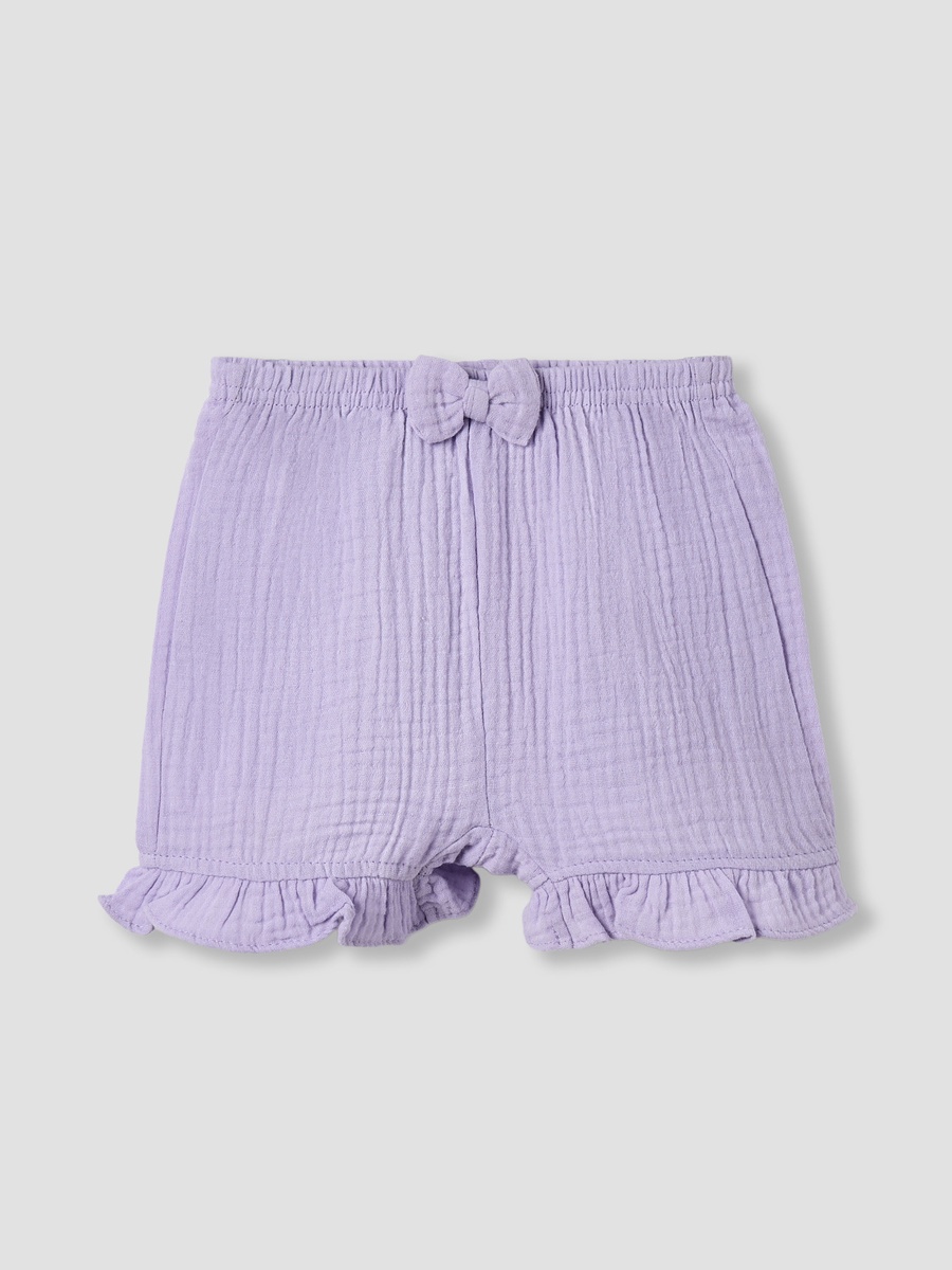 Cotton Round Neck Cap Sleeves T-Shirt and Shorts Set with Ruffles