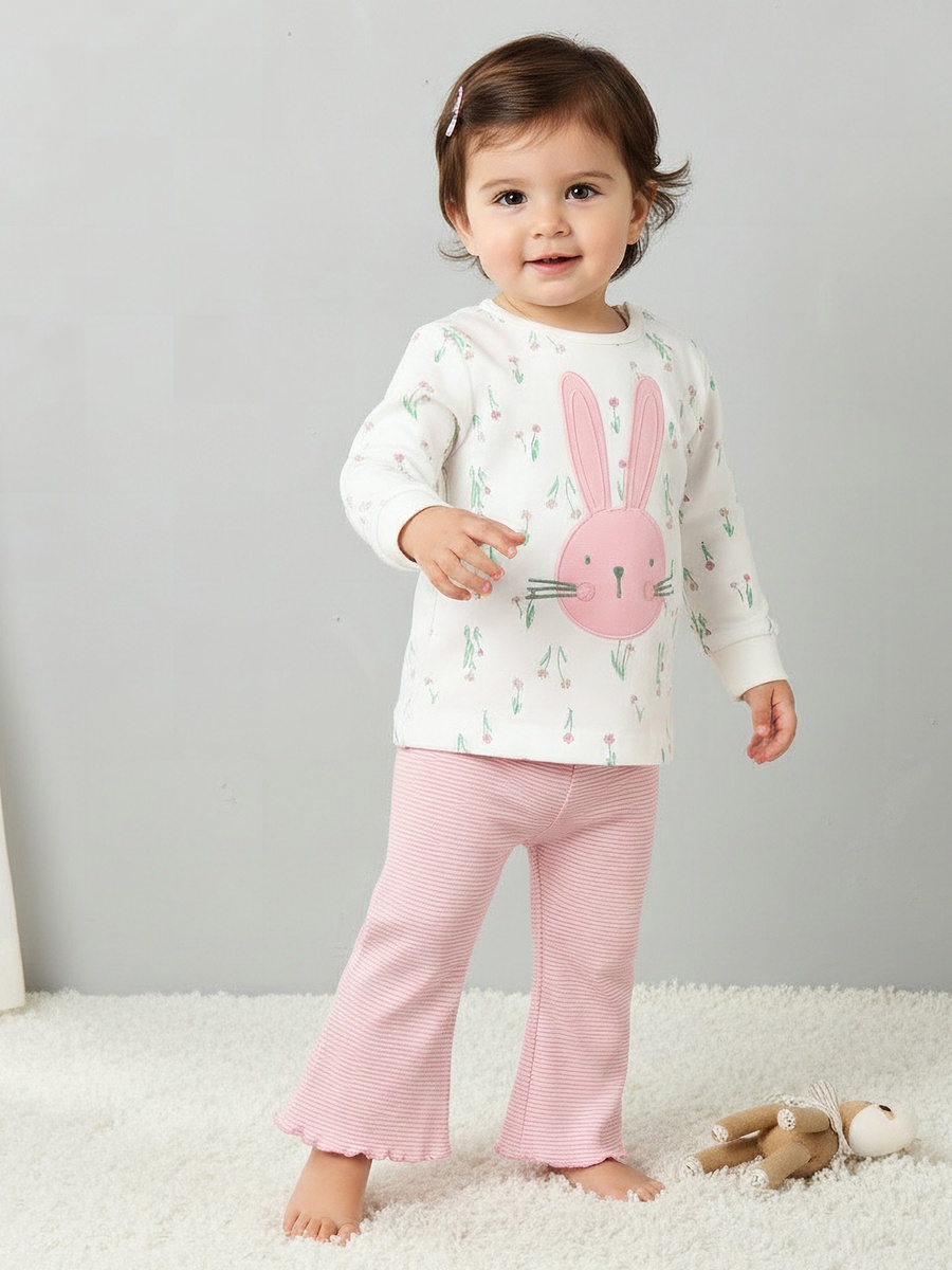 Cotton Long Sleeves Pyjama Set with Bunny Applique