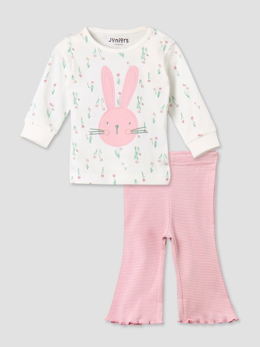 Cotton Long Sleeves Pyjama Set with Bunny Applique