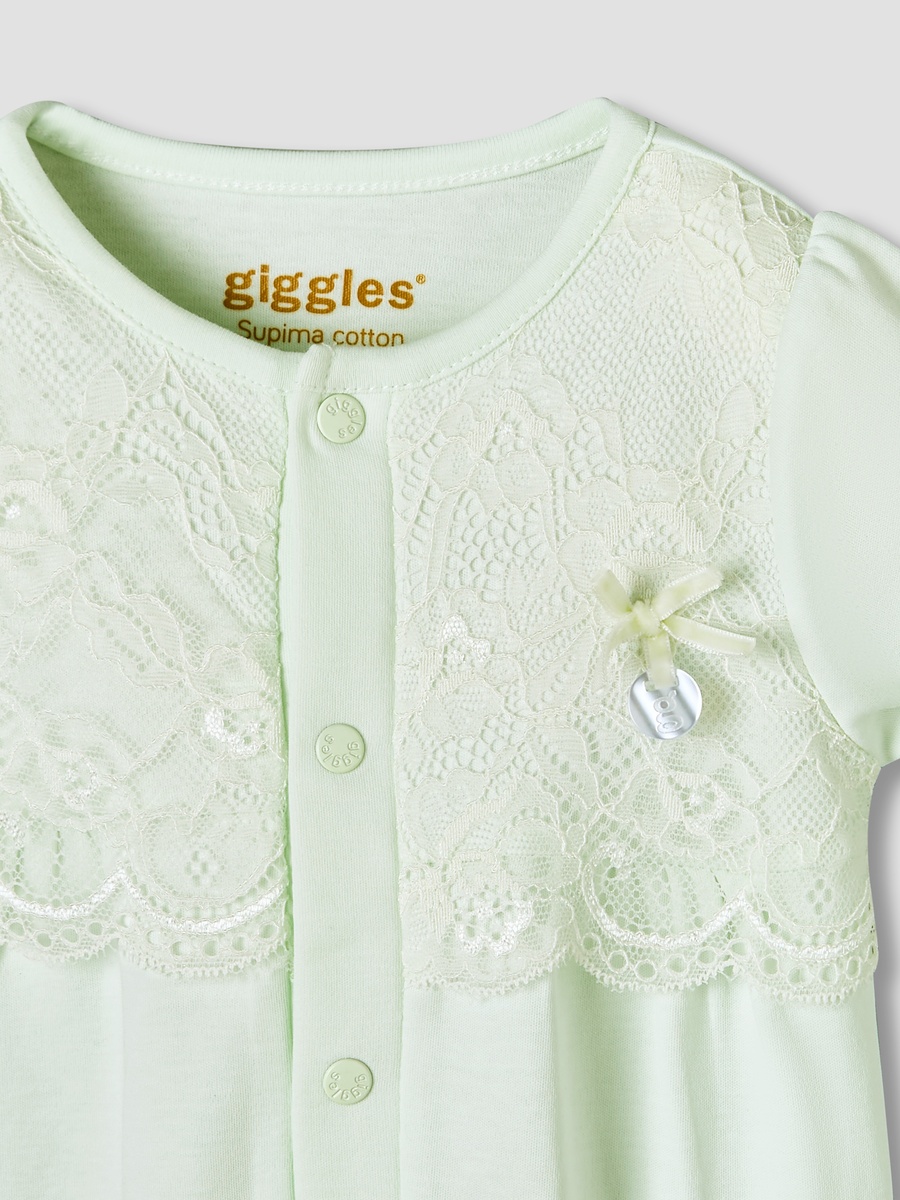 Round Neck Short Sleeves Romper with Lace Detail