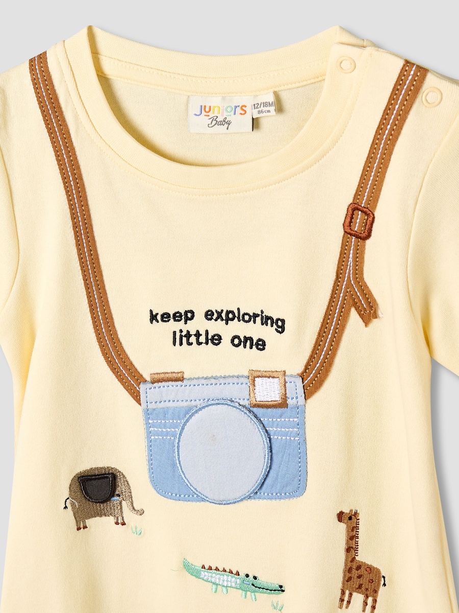 Crew Neck Short Sleeves Romper with Animal Embroidery