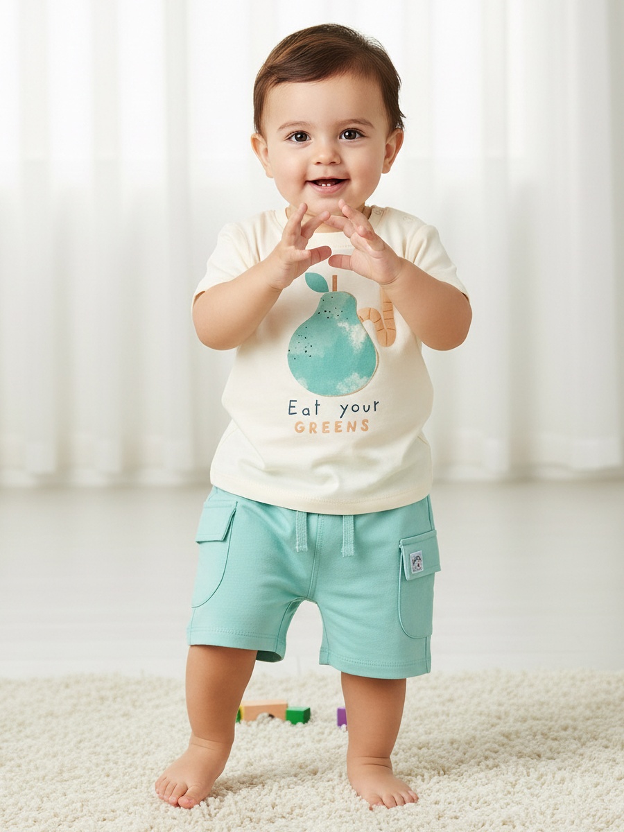 Pack of 3 Crew Neck Short Sleeves T-Shirt and Shorts Set with Print
