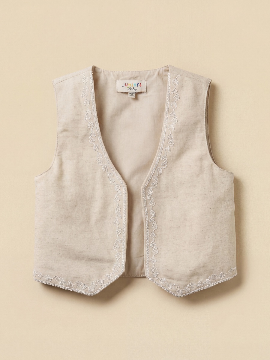 Mandarin Neck Long Sleeves Romper and Embroidered Waistcoat Set