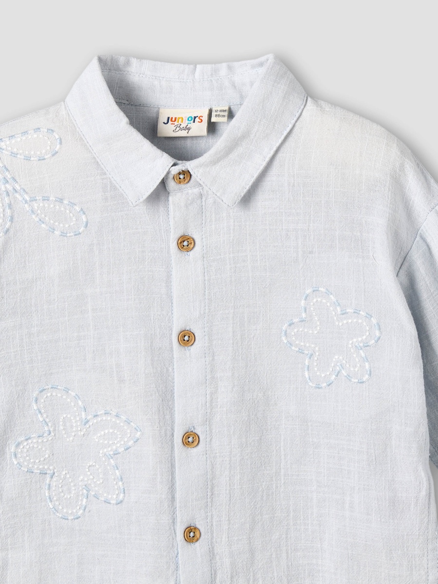 Collared Neck Long Sleeve Shirt and Shorts Set with Pockets