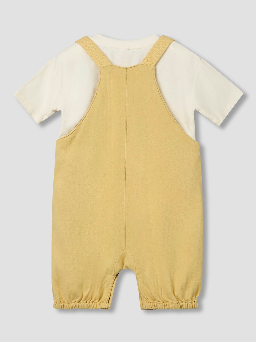 Henley Neck Short Sleeves T-Shirt and Dungaree Set with Chest Pocket