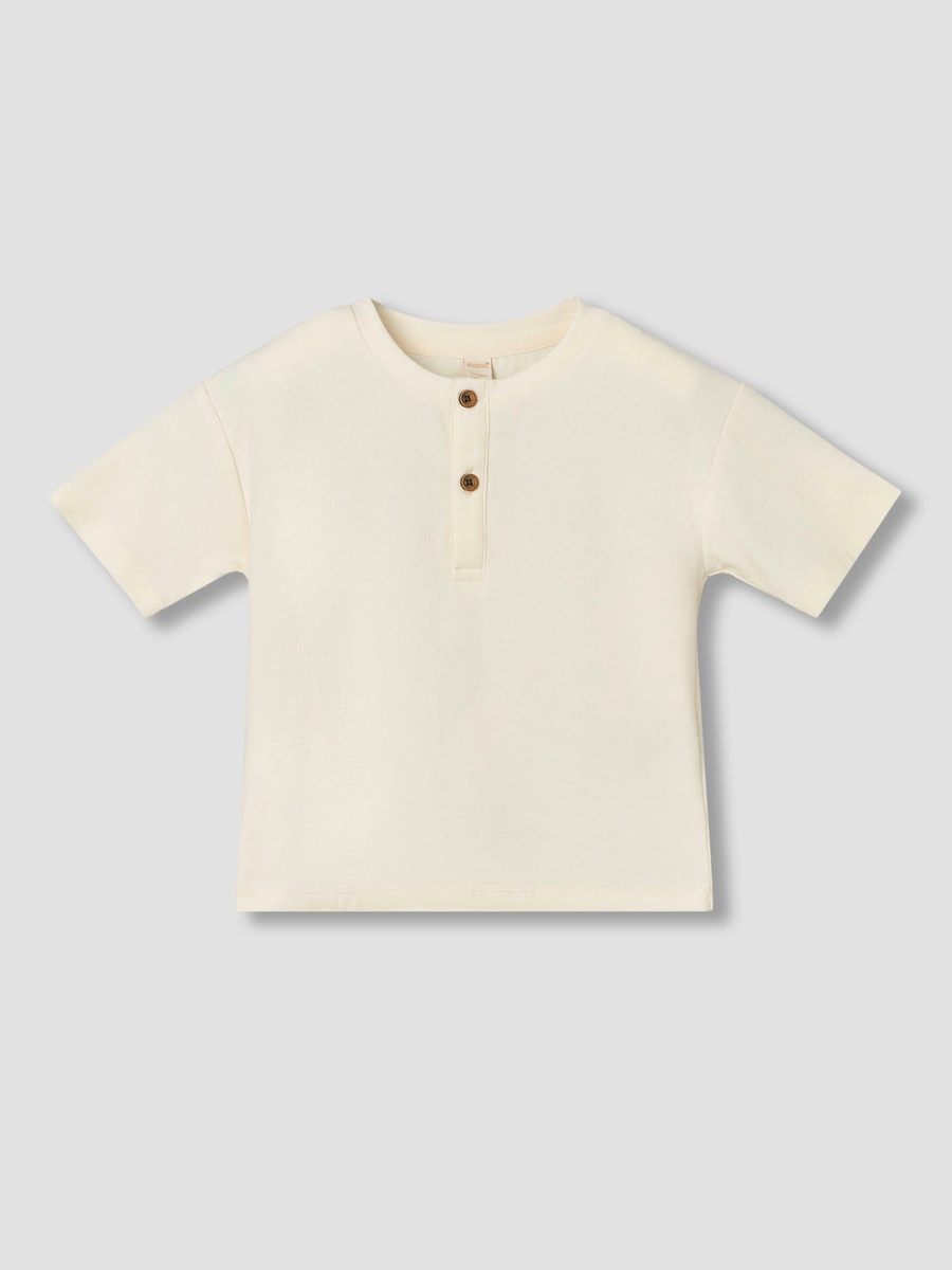 Henley Neck Short Sleeves T-Shirt and Dungaree Set with Chest Pocket