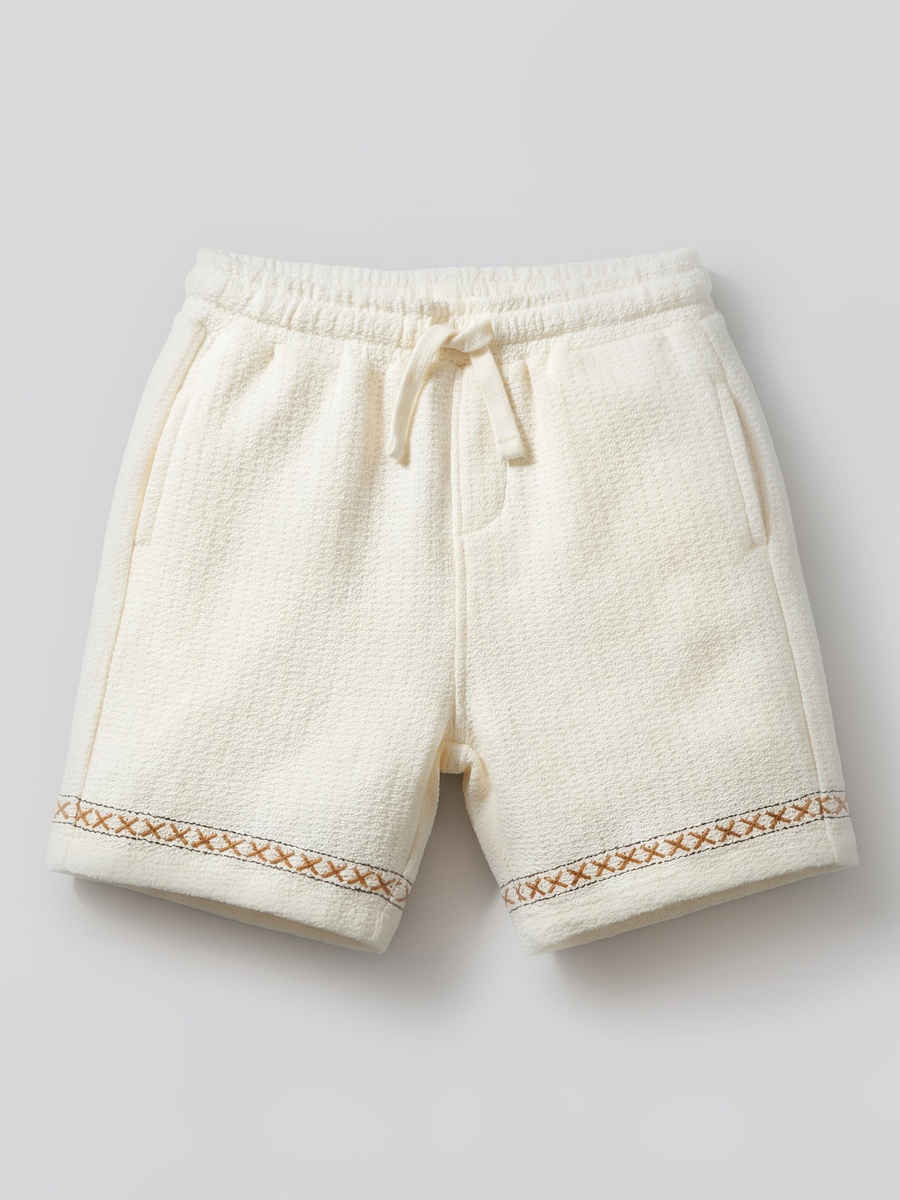 Cotton Short Sleeve Shirt and Shorts Set with Embroidered Detail