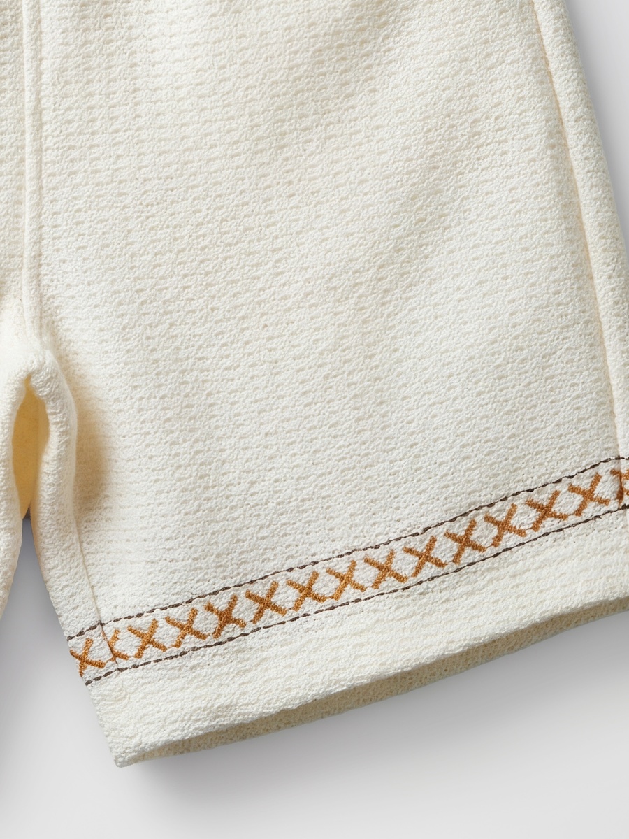 Cotton Short Sleeve Shirt and Shorts Set with Embroidered Detail