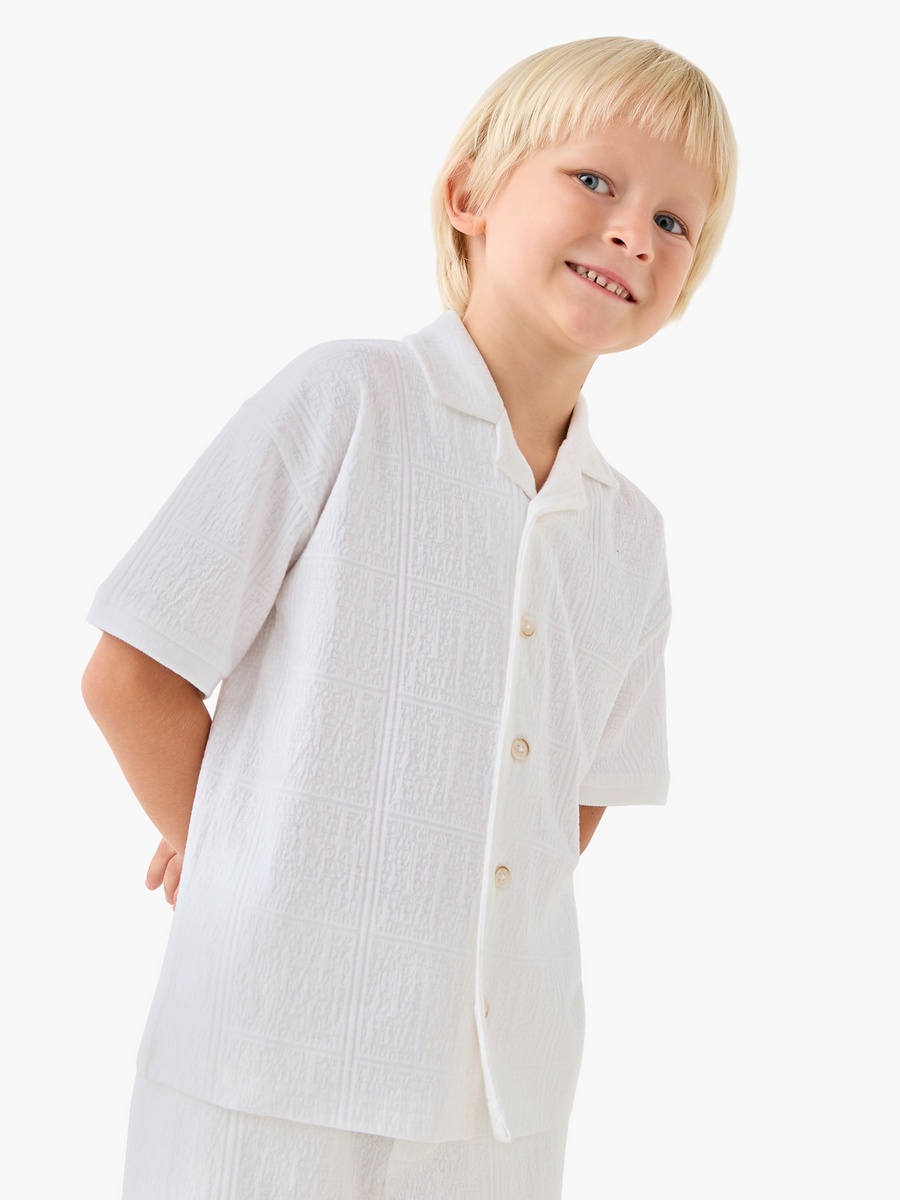 Cotton Short Sleeve Shirt and Shorts Set with Textured Design