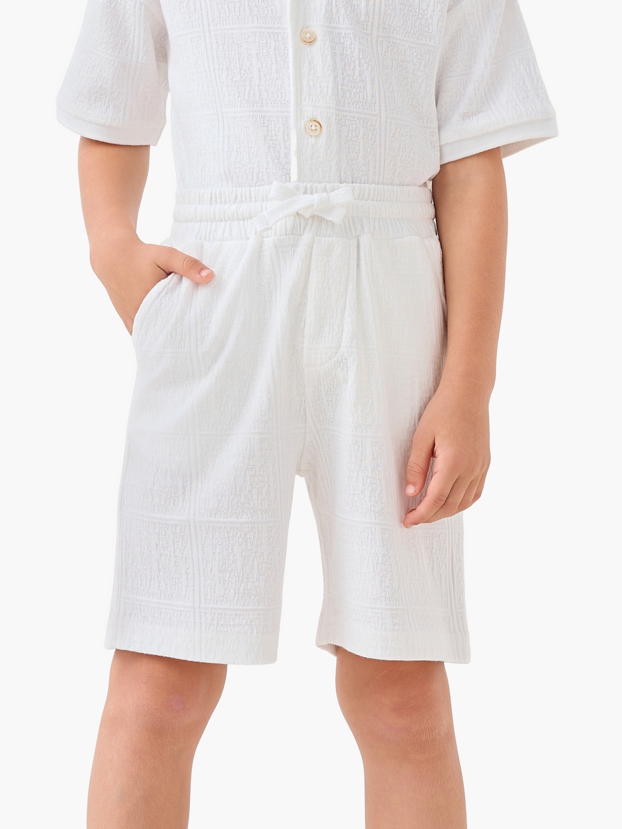 Cotton Short Sleeve Shirt and Shorts Set with Textured Design
