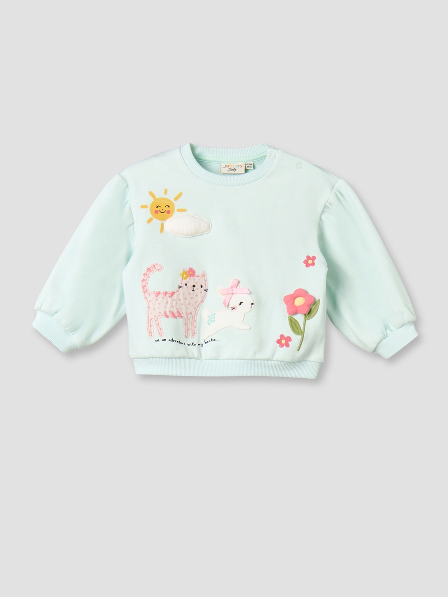 Crew Neck Long Sleeves Sweatshirt and Wide Leg Pants Set with Animal Applique