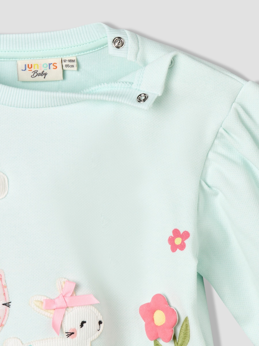Crew Neck Long Sleeves Sweatshirt and Wide Leg Pants Set with Animal Applique
