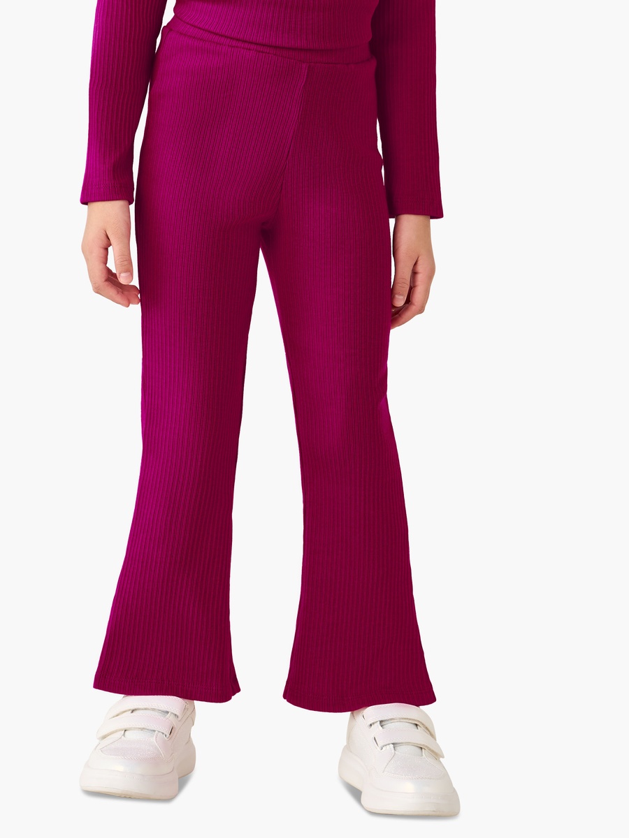 Crew Neck Long Sleeves Top and Flared Pants Set with Ribbed Texture