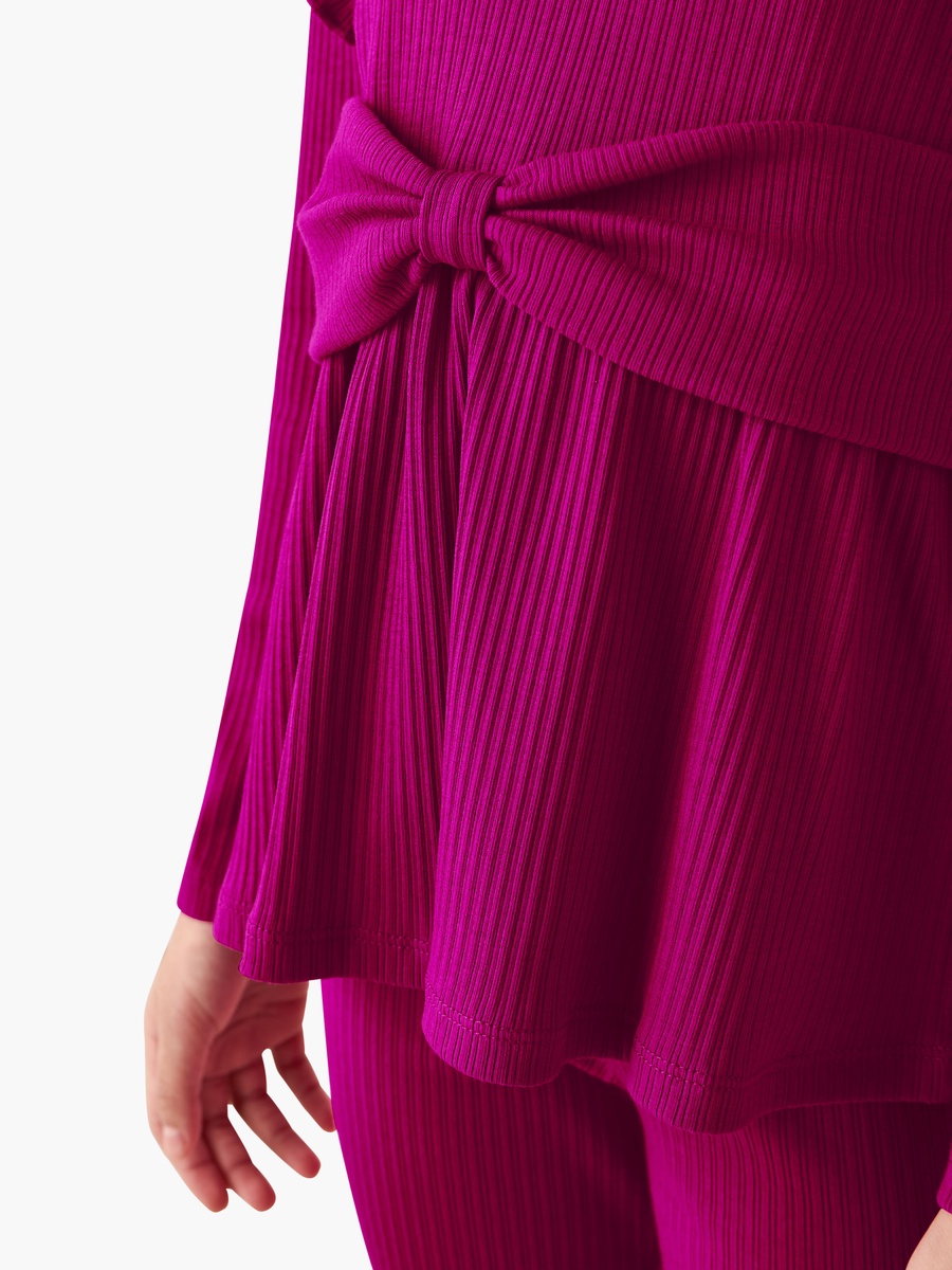 Crew Neck Long Sleeves Top and Flared Pants Set with Ribbed Texture