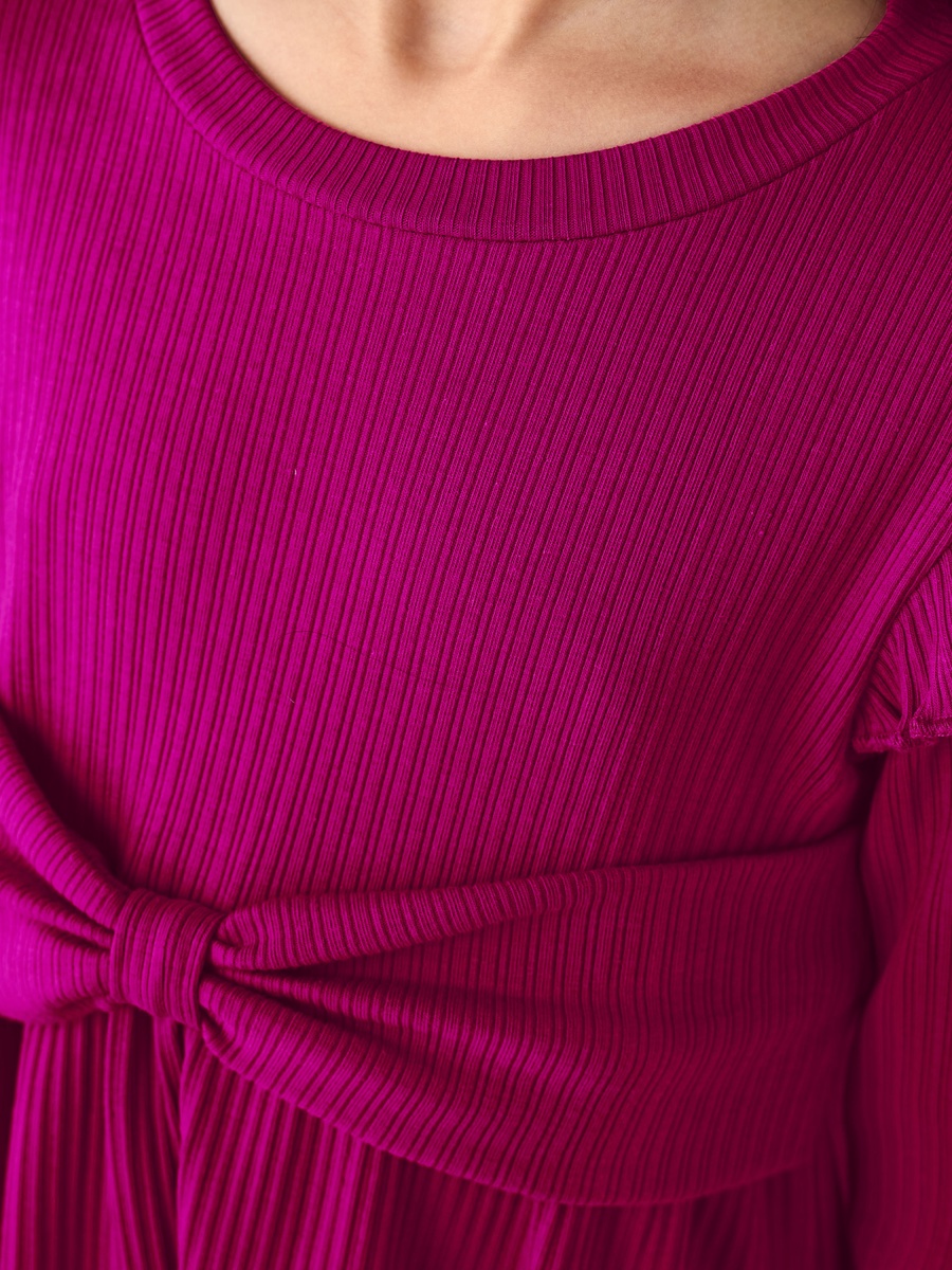 Crew Neck Long Sleeves Top and Flared Pants Set with Ribbed Texture