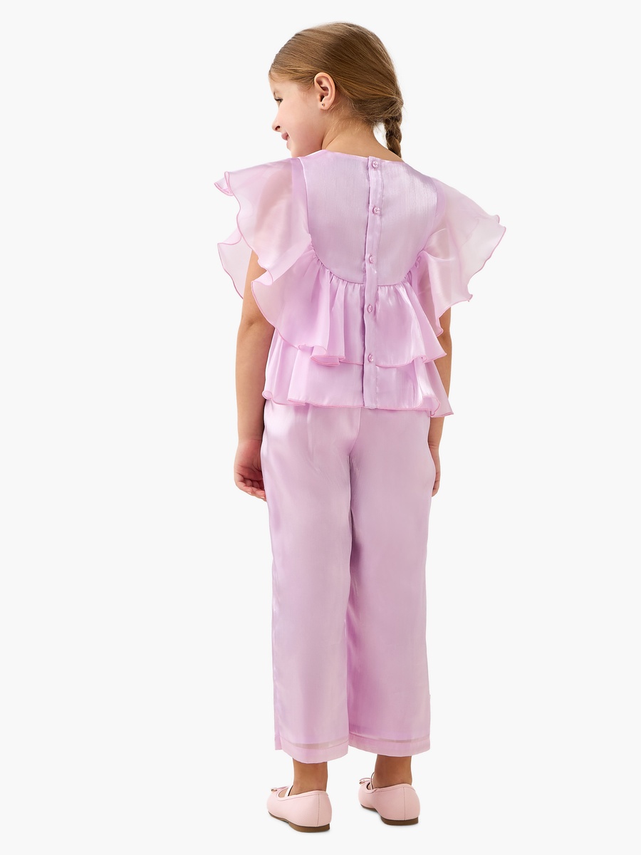 Crew Neck Top and Pants Set with Ruffles