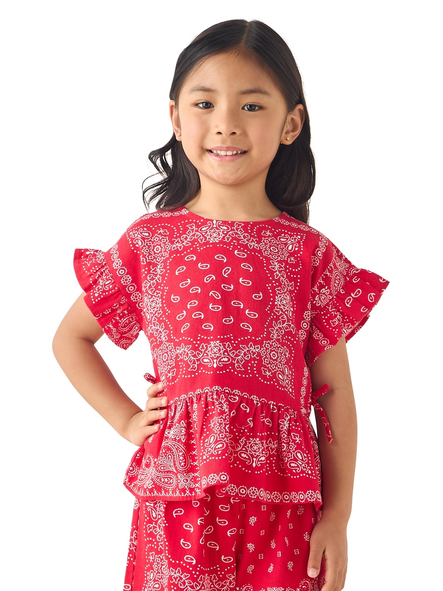 Crew Neck Short Sleeves Top and Wide Leg Pants Set with Paisley Print