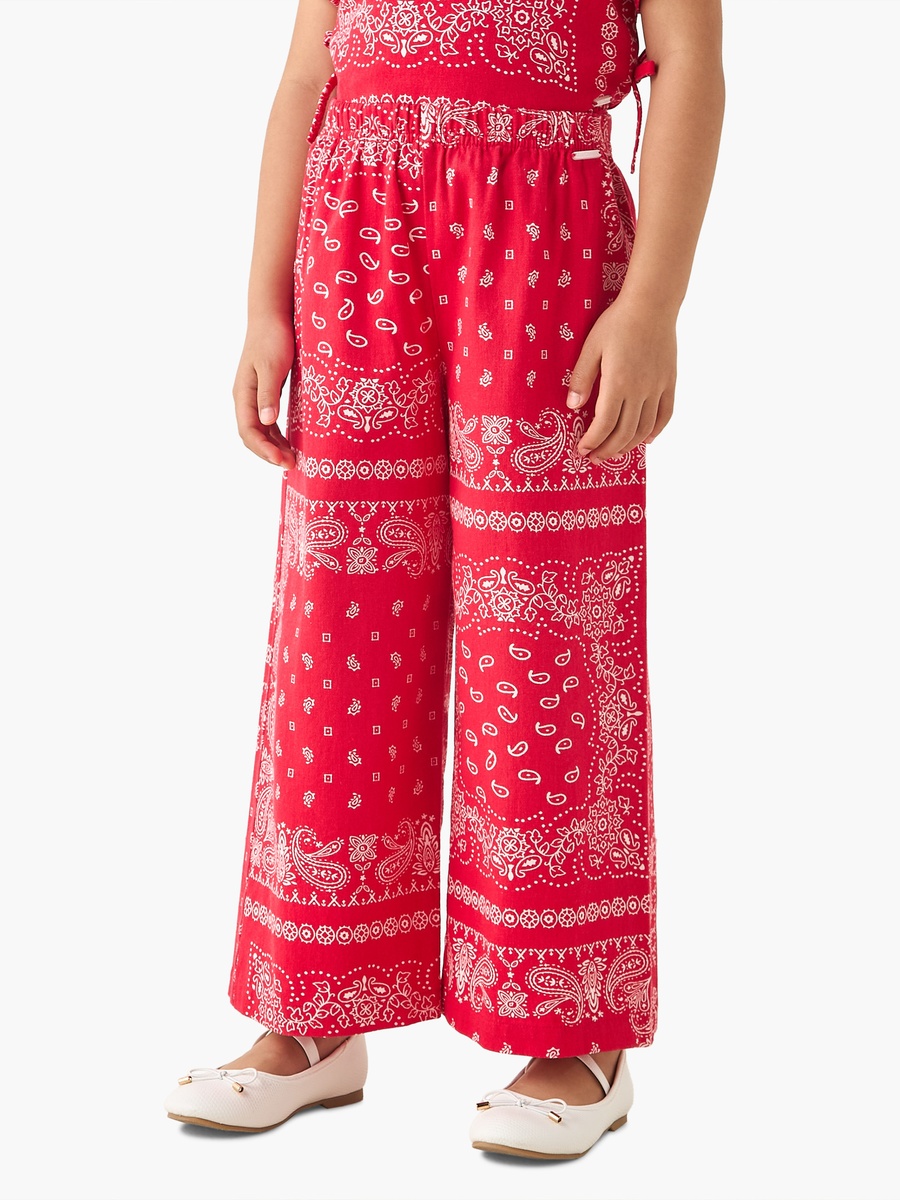 Crew Neck Short Sleeves Top and Wide Leg Pants Set with Paisley Print