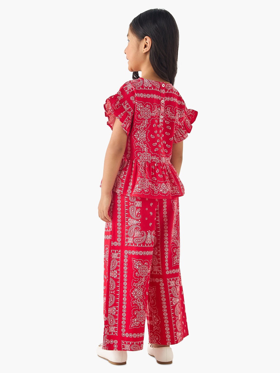 Crew Neck Short Sleeves Top and Wide Leg Pants Set with Paisley Print