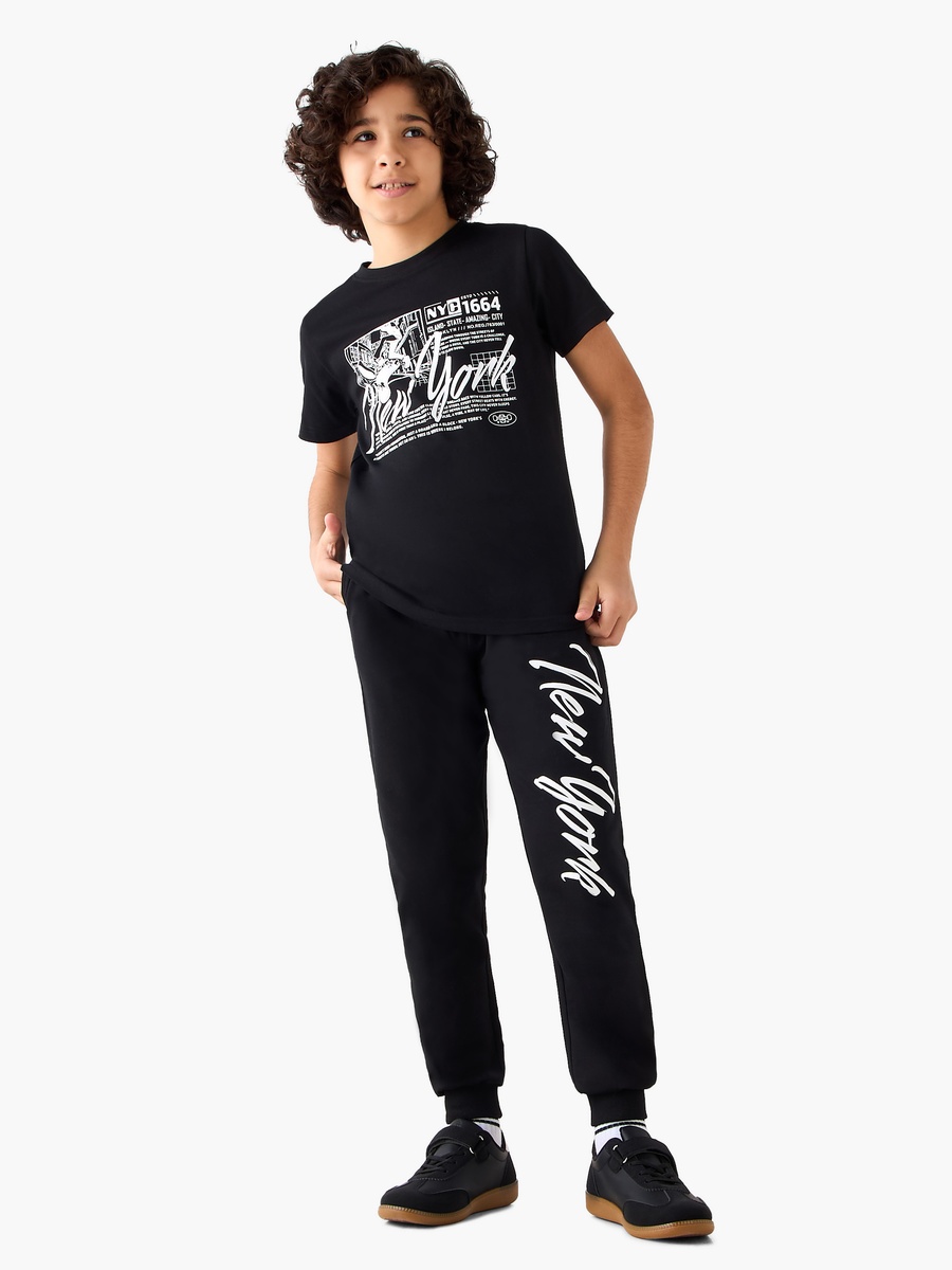 Crew Neck Short Sleeves T-Shirt and Joggers Set with New York Print