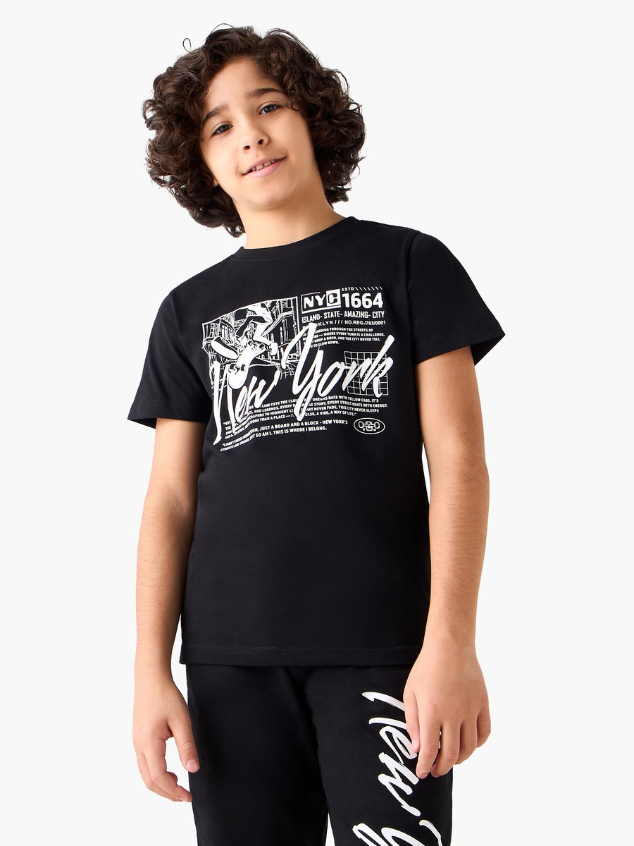 Crew Neck Short Sleeves T-Shirt and Joggers Set with New York Print