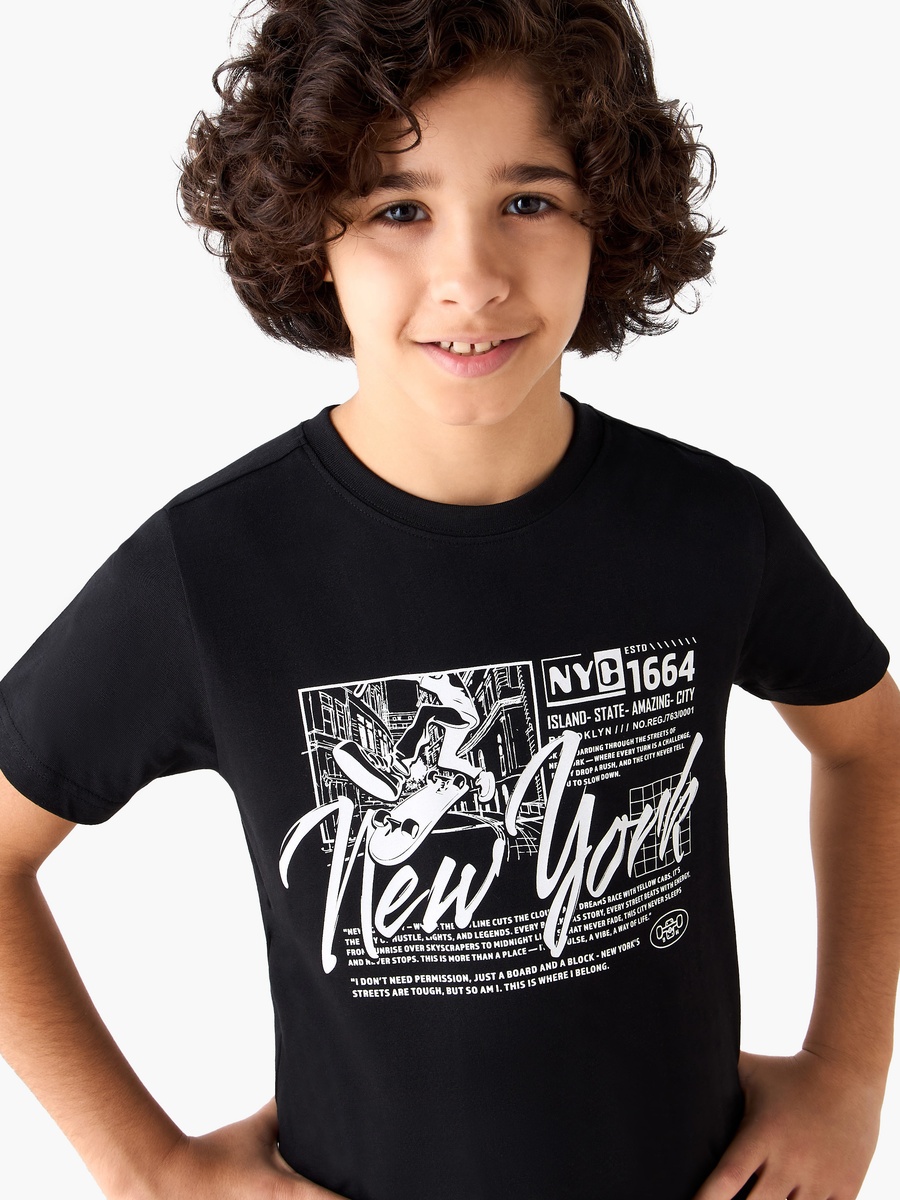 Crew Neck Short Sleeves T-Shirt and Joggers Set with New York Print