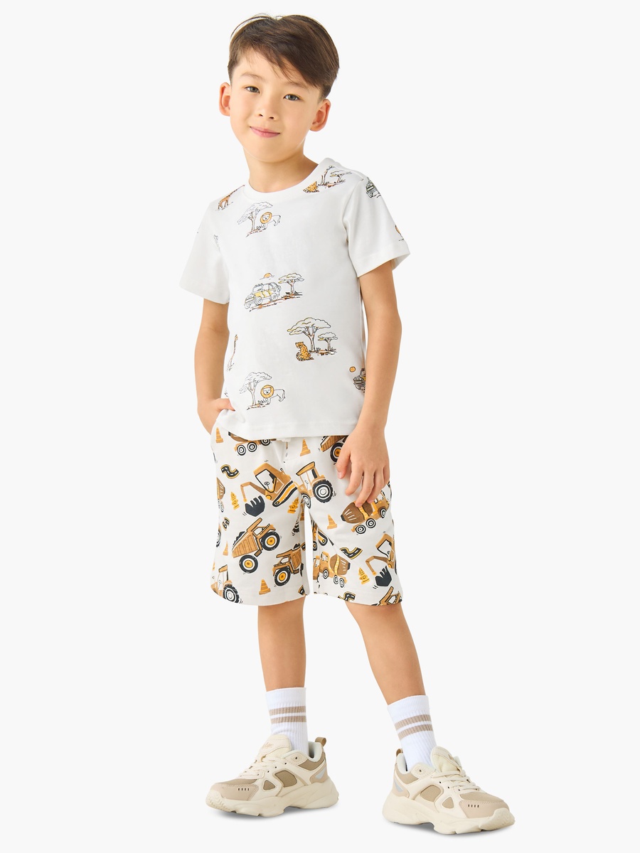 Drawstring Waist Shorts with Vehicle Print