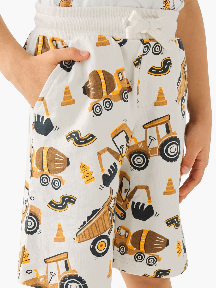 Drawstring Waist Shorts with Vehicle Print