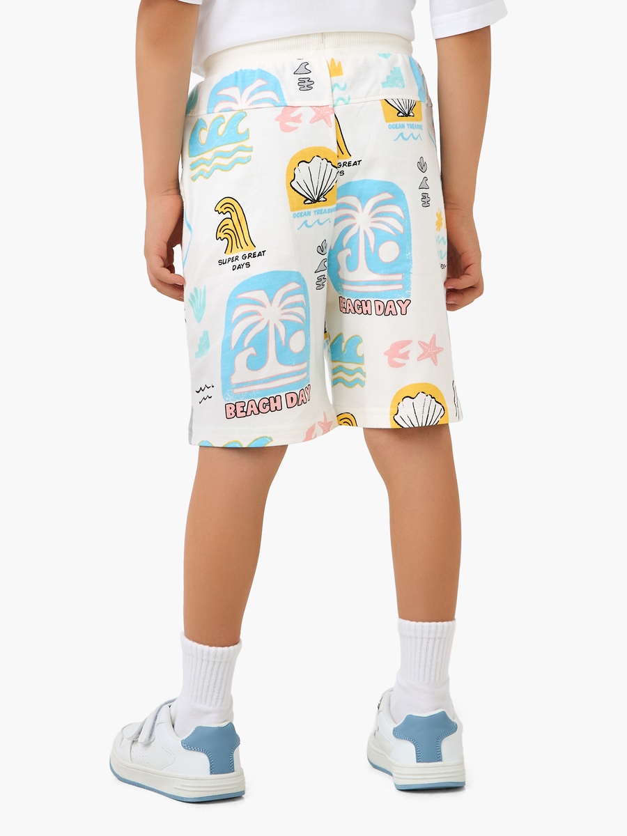 Drawstring Waist Shorts with Beach Print