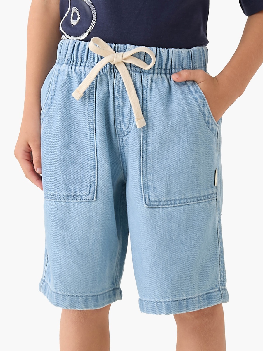 Drawstring Denim Shorts with Pockets