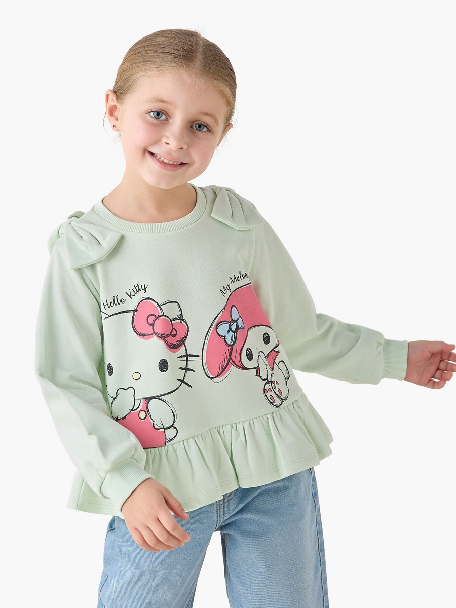 Crew Neck Long Sleeves T-Shirt with Hello Kitty and Friends Print