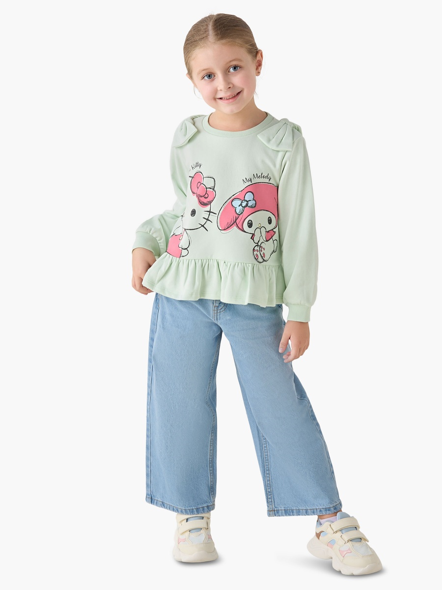 Crew Neck Long Sleeves T-Shirt with Hello Kitty and Friends Print