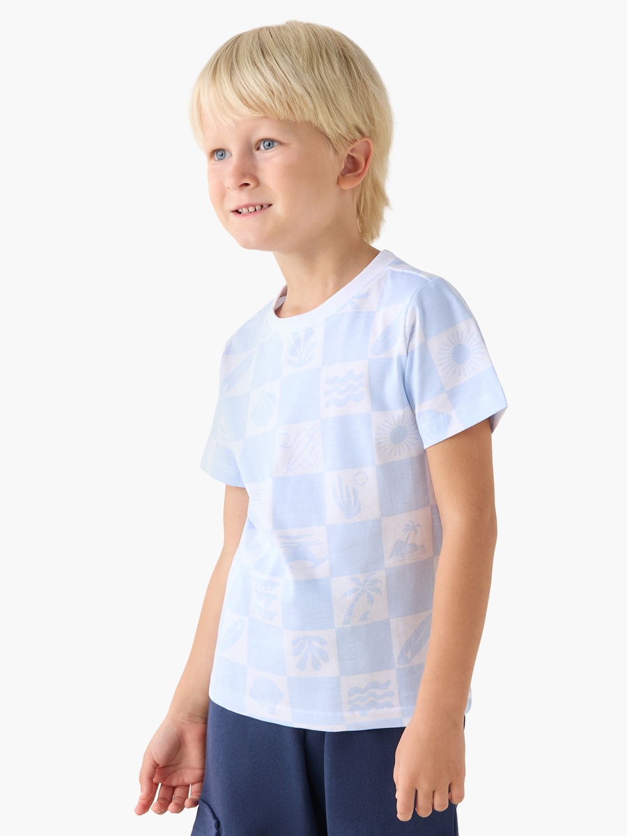 Crew Neck Short Sleeves T-Shirt with Checked Print