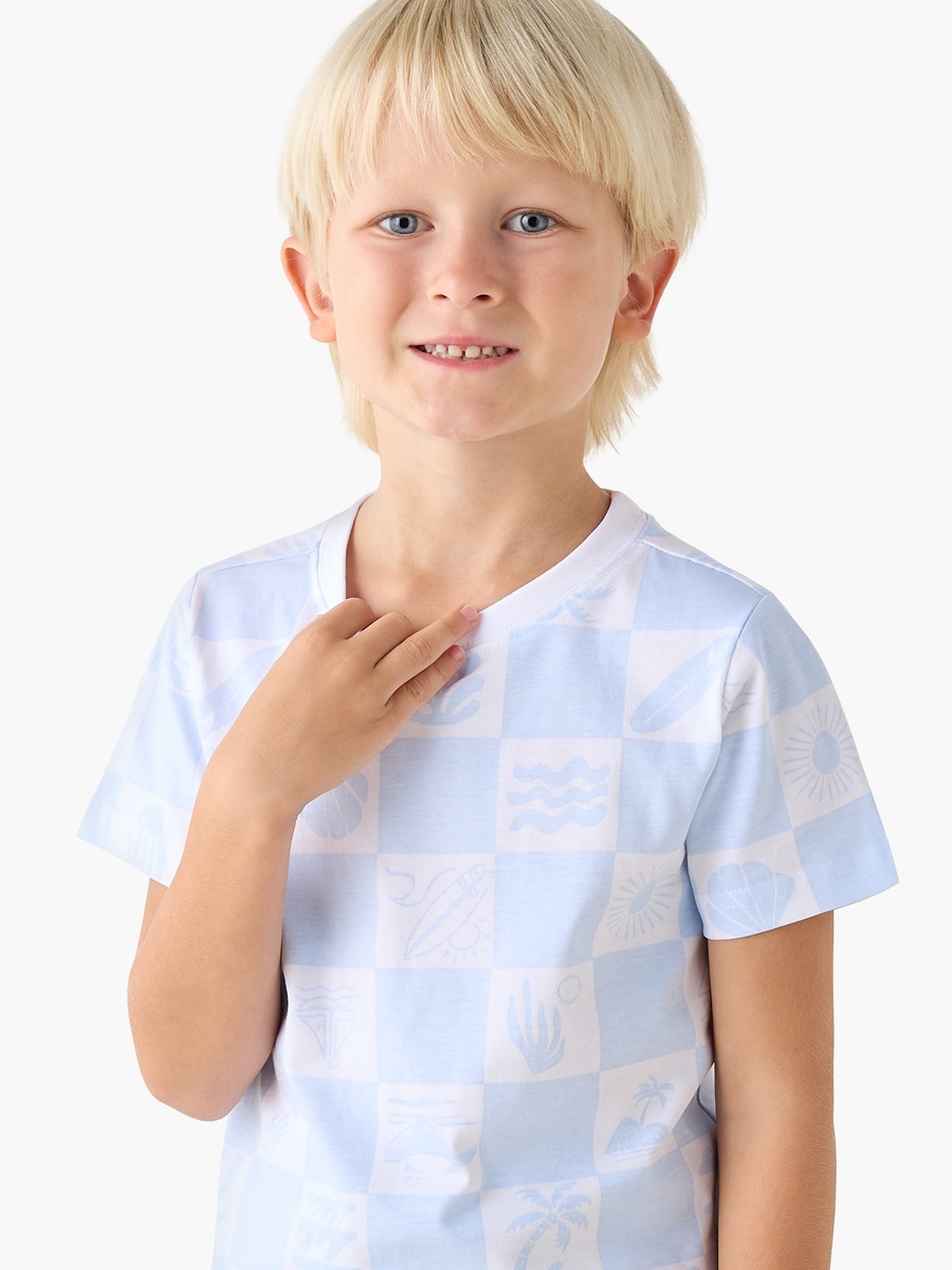 Crew Neck Short Sleeves T-Shirt with Checked Print