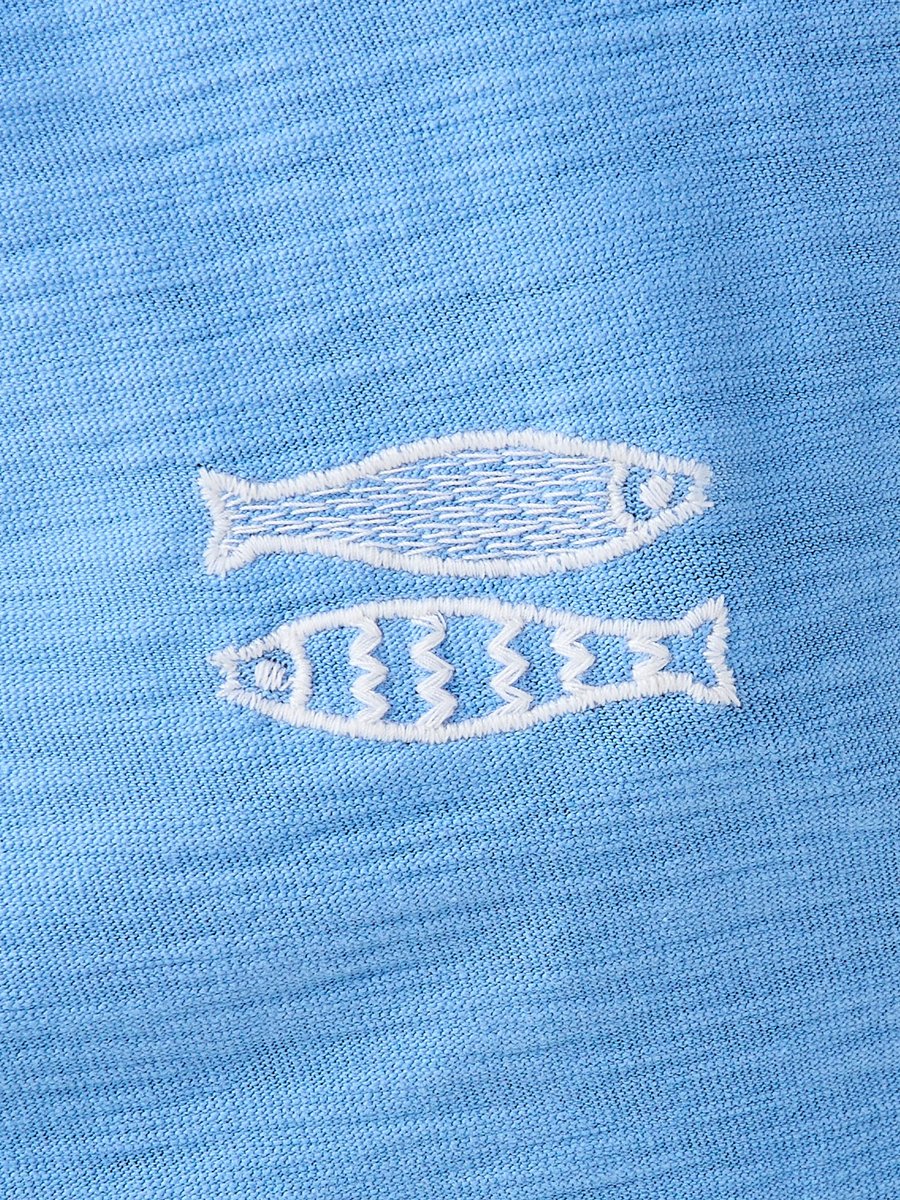Crew Neck Short Sleeves T-Shirt with Fish Embroidery