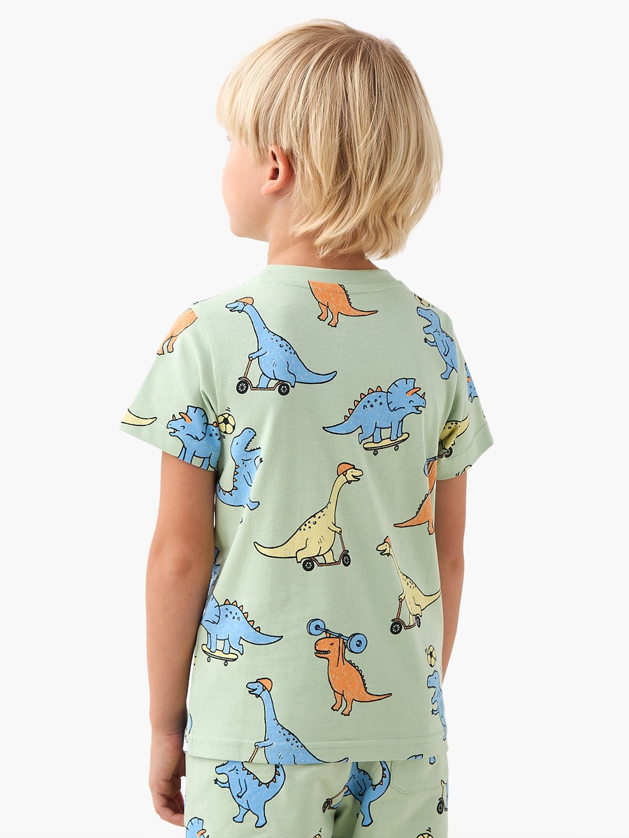 Crew Neck Short Sleeve T-Shirt with Dinosaur Print