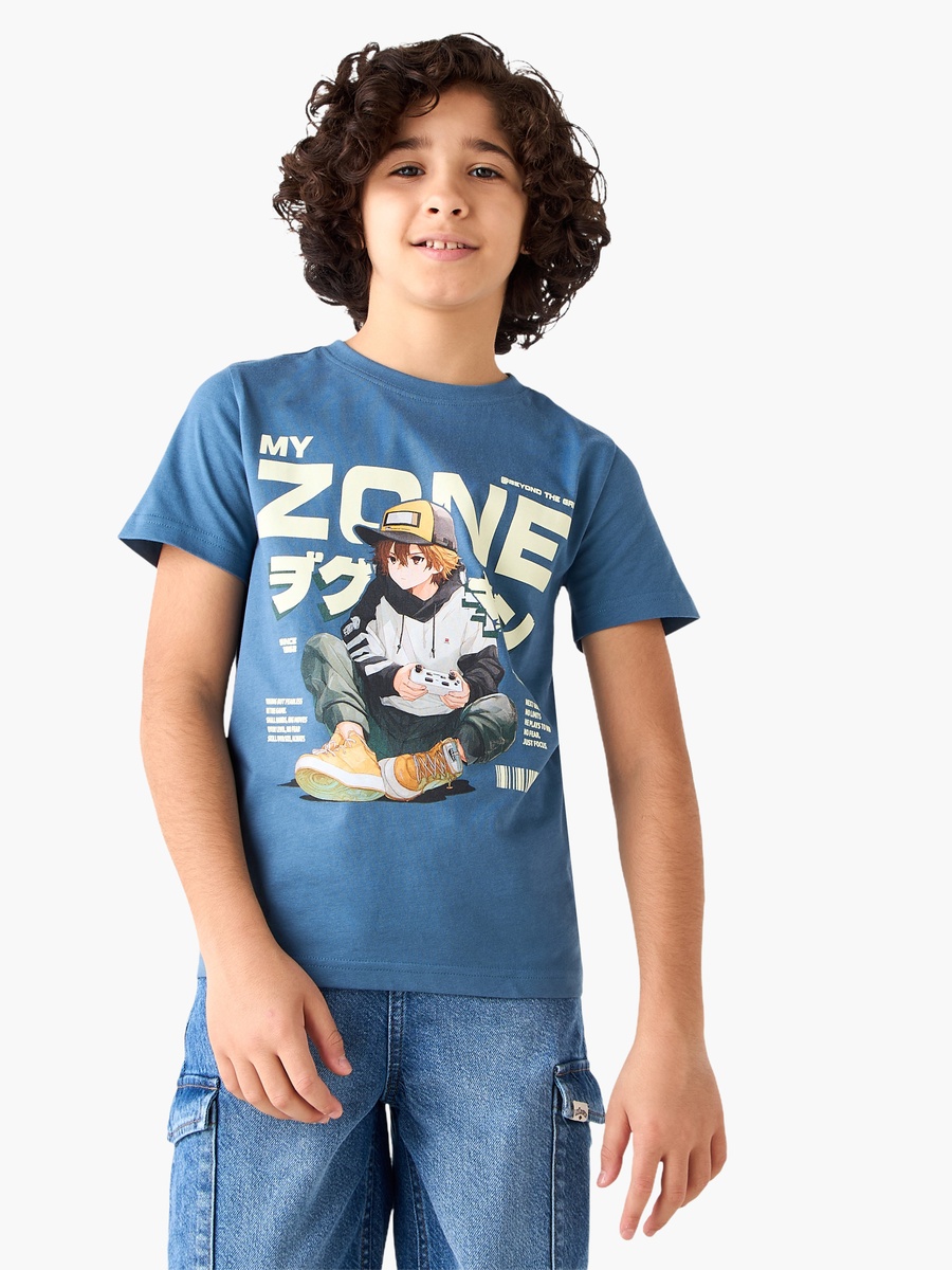 Crew Neck Short Sleeves T-Shirt with Anime Print