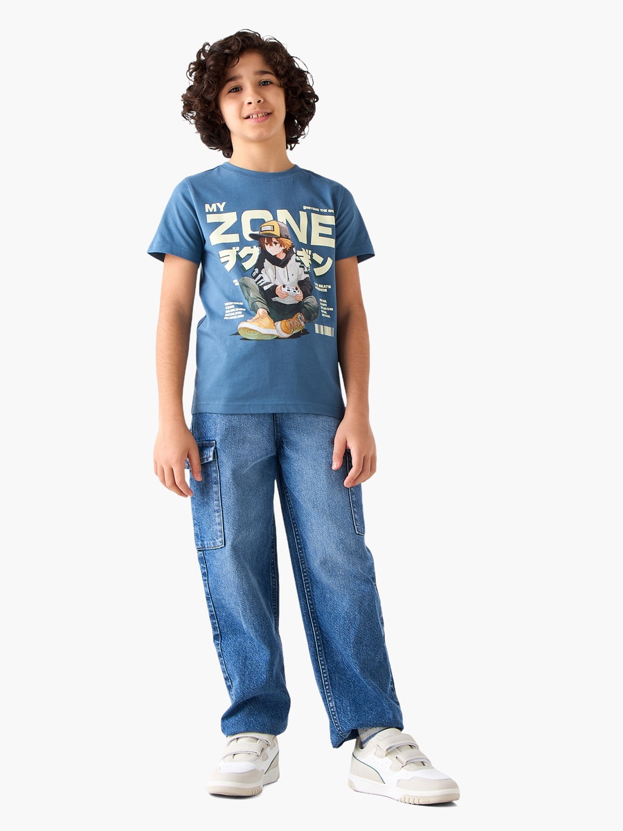 Crew Neck Short Sleeves T-Shirt with Anime Print