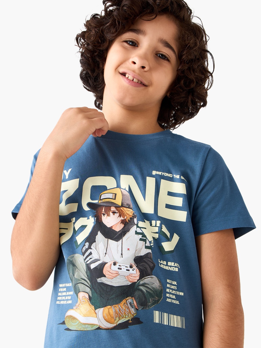Crew Neck Short Sleeves T-Shirt with Anime Print