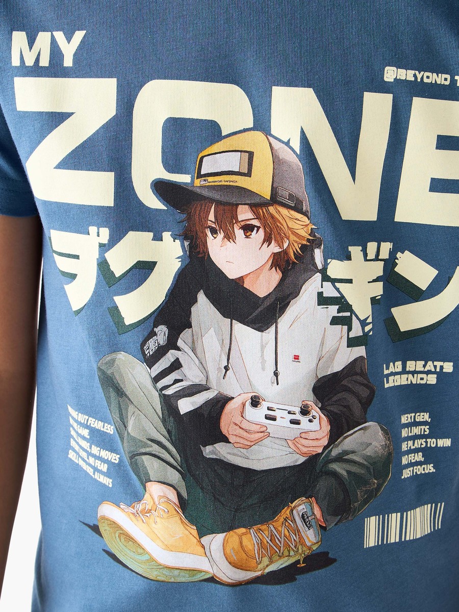 Crew Neck Short Sleeves T-Shirt with Anime Print