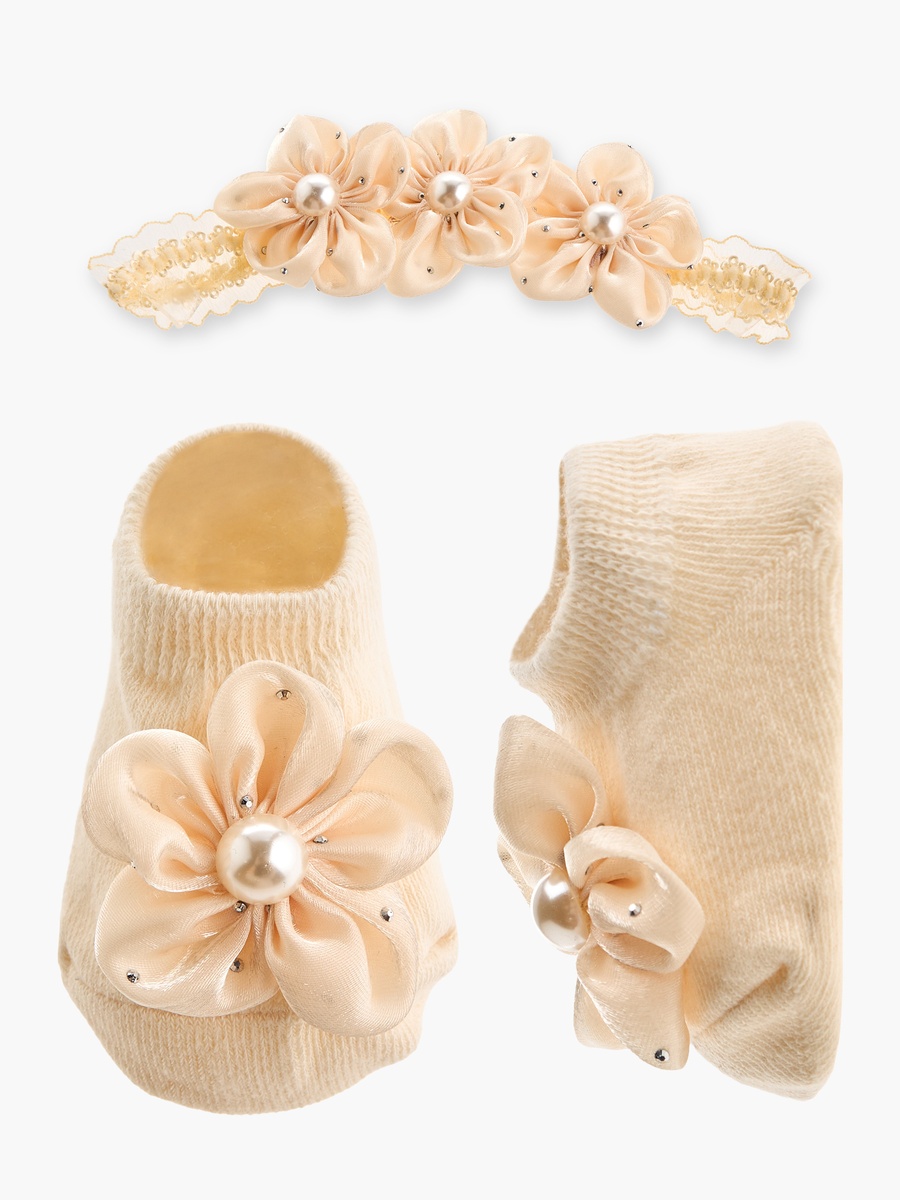 Pearl Embellished Booties with Headband