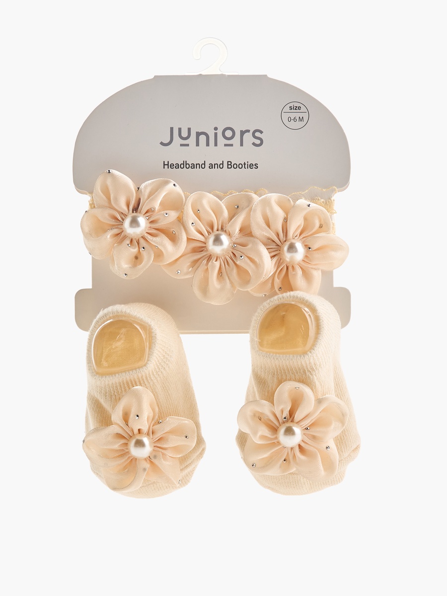 Pearl Embellished Booties with Headband