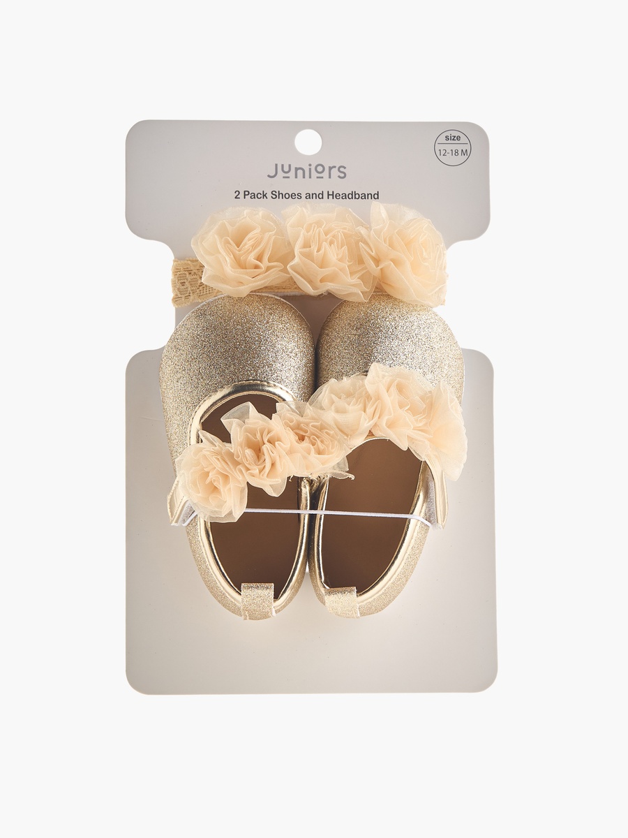 Floral Embellished Shoes with Headband