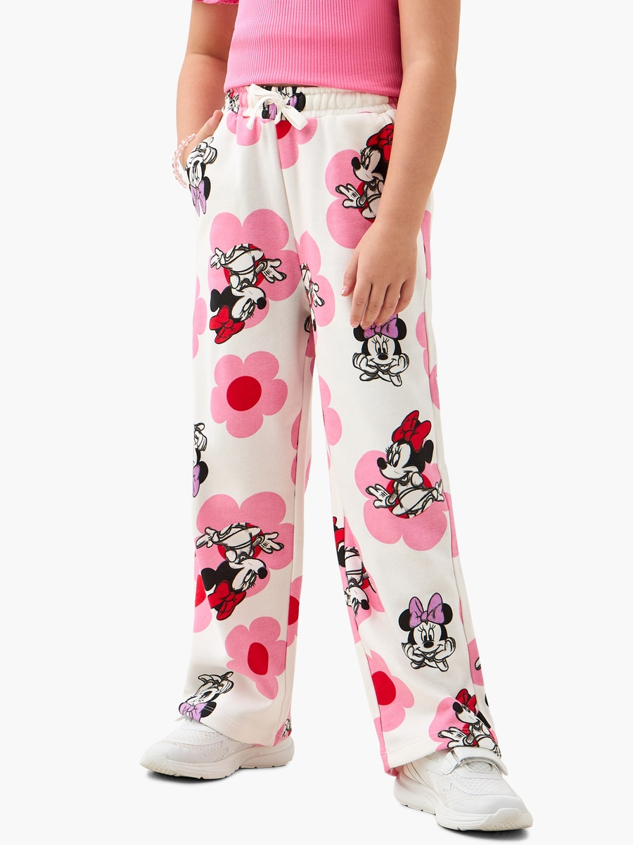 Elasticated Drawstring Waist Track Pants with Minnie Mouse Print