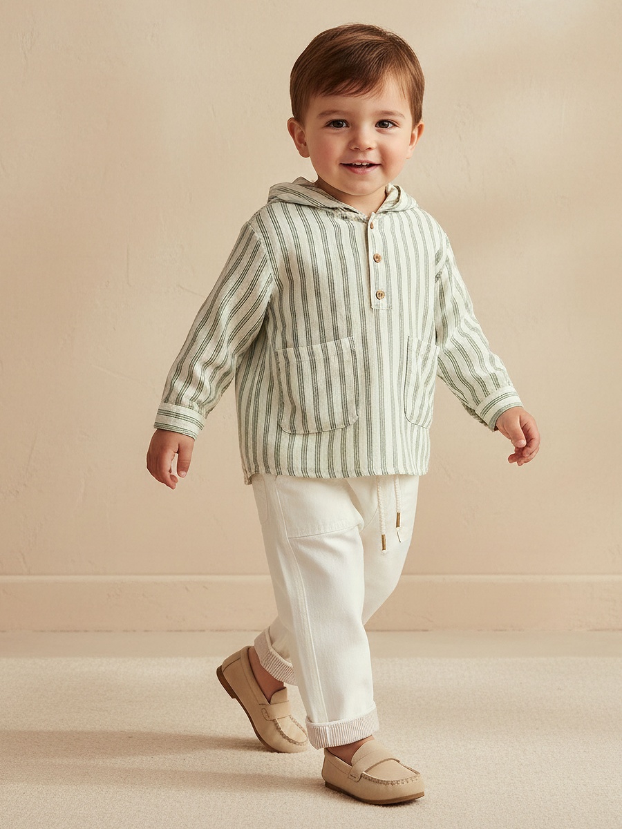 Hooded Long Sleeves Shirt and Pants Set with Stripes