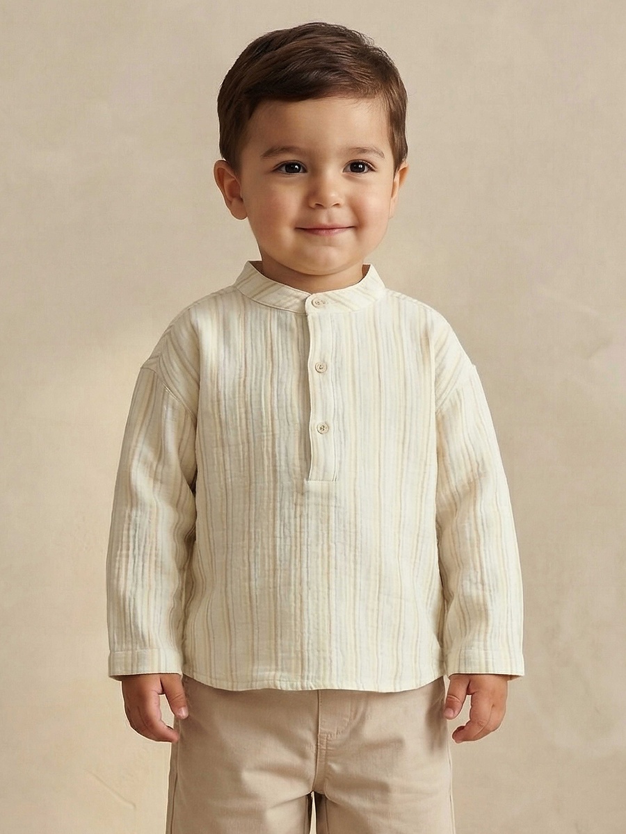 Mandarin Collar Long Sleeves Shirt with Stripes