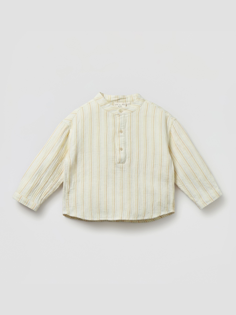 Mandarin Collar Long Sleeves Shirt with Stripes