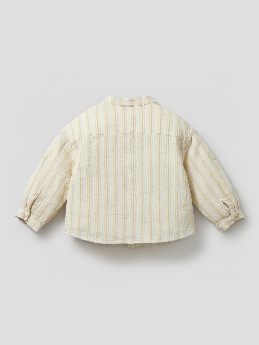 Mandarin Collar Long Sleeves Shirt with Stripes